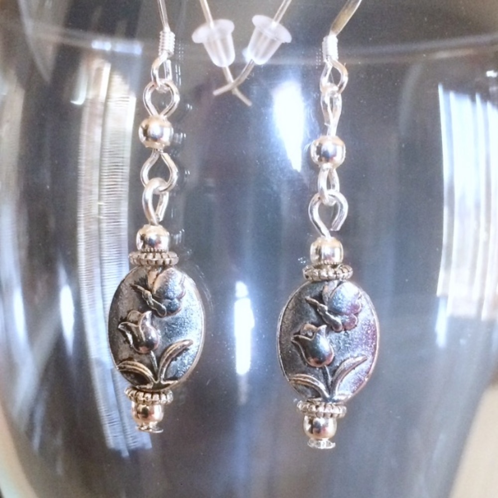 Silver Rose dangle earrings